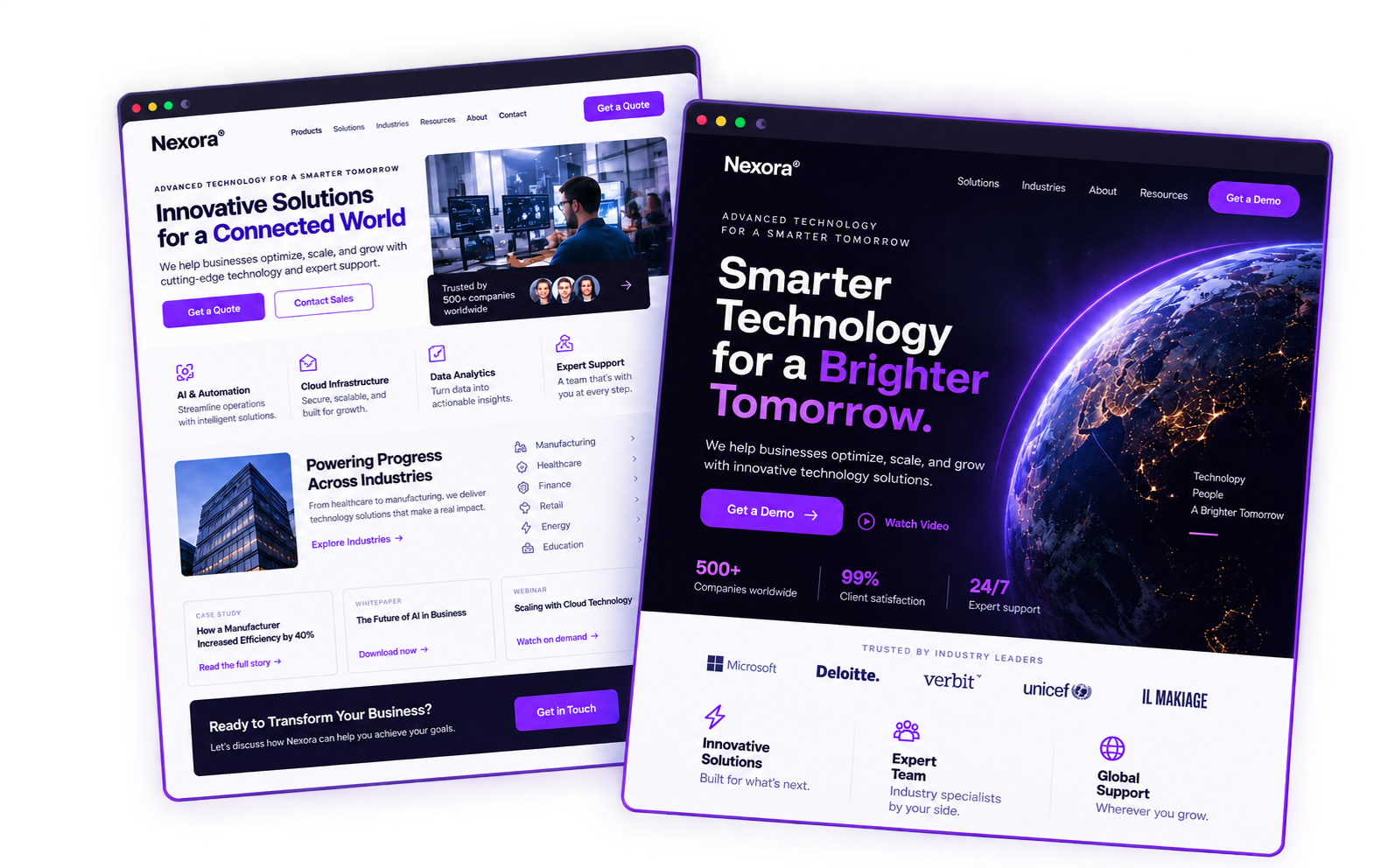 Before and after website design comparison showing unclear and clear visual hierarchy