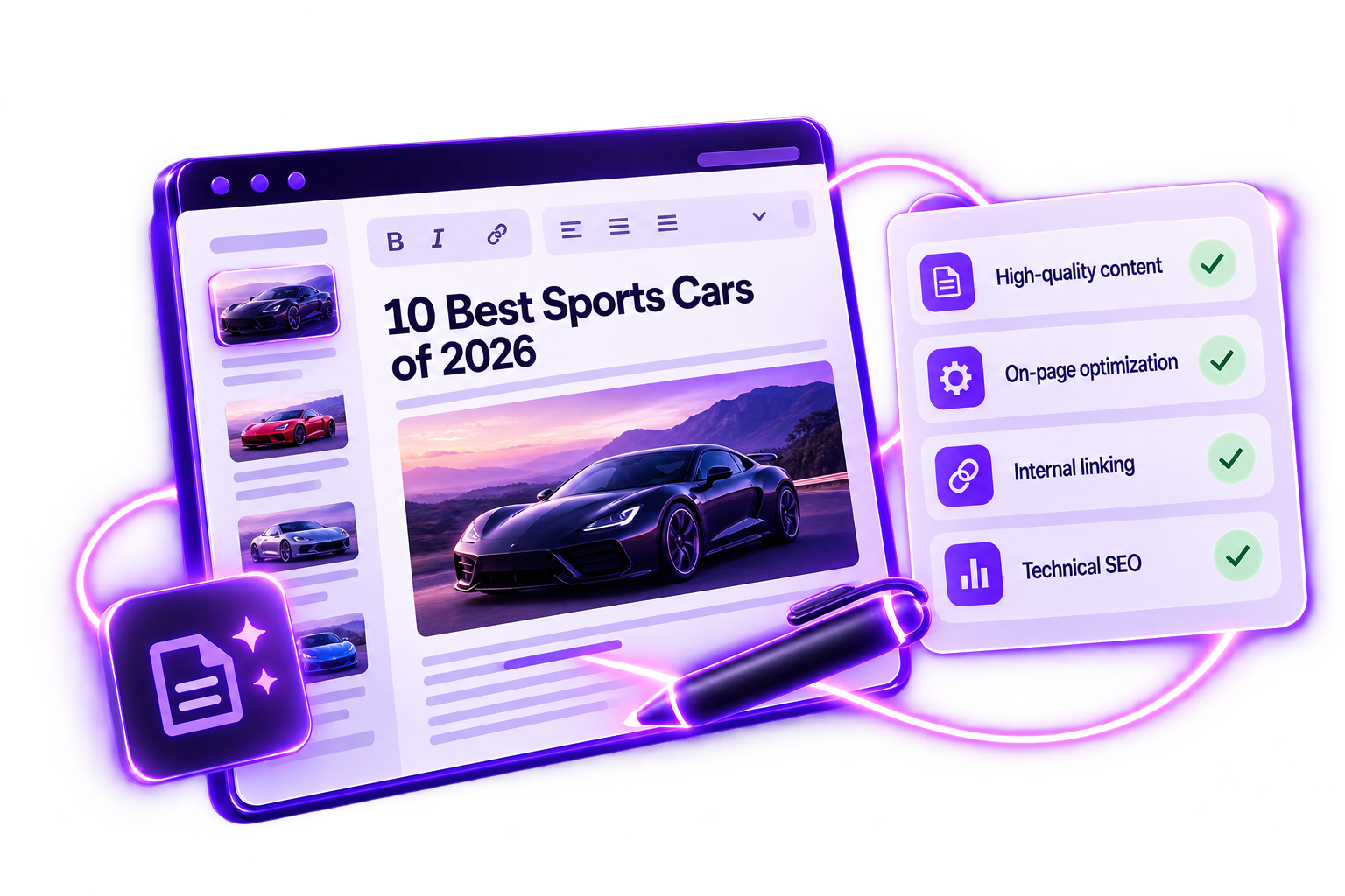 Illustration of creating and optimizing an article for search