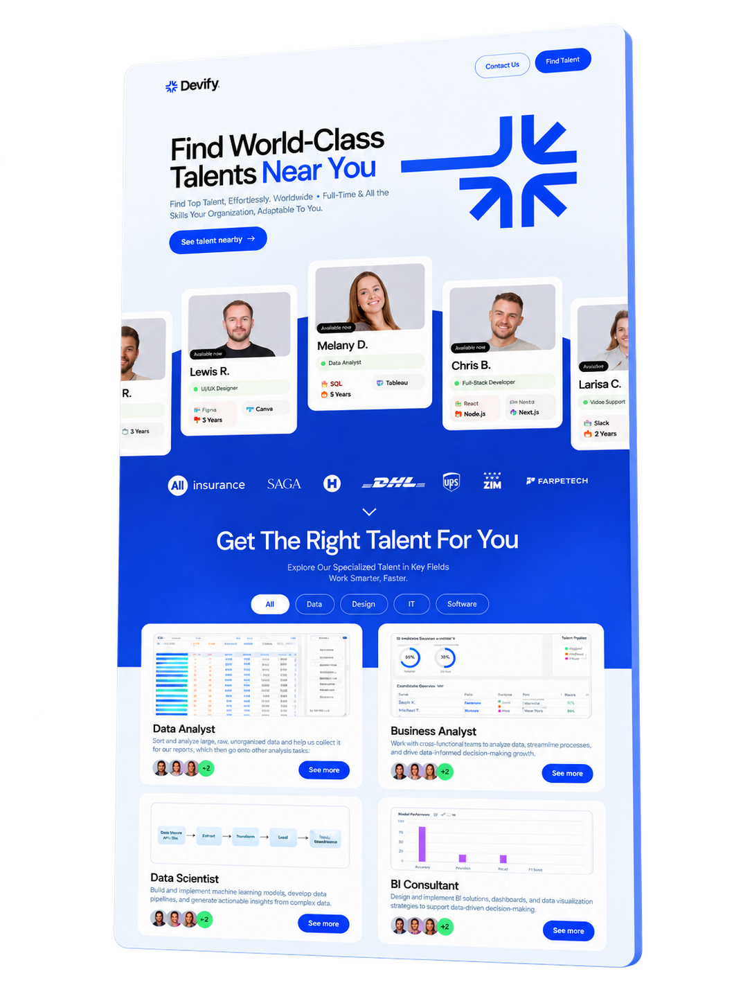 Devify talent recruitment website composition
